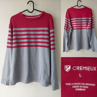 เสื้อยืดแขนยาว ลายทาง สีเทาแดง มีข้าง ผ้านิ่มเด้ง