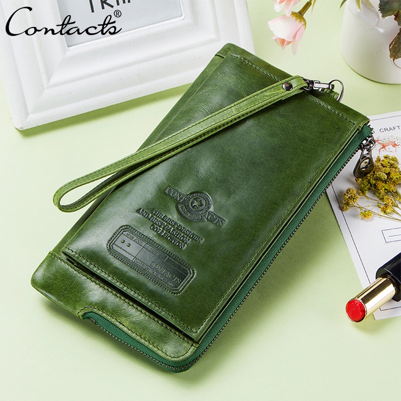 CONTACT'S กระเป๋าสตางค์ผู้หญิงกระเป๋าสตางค์ใบยาวกระเป๋าใส่เหรียญหนังวัวแท้แฟชั่นสตรี