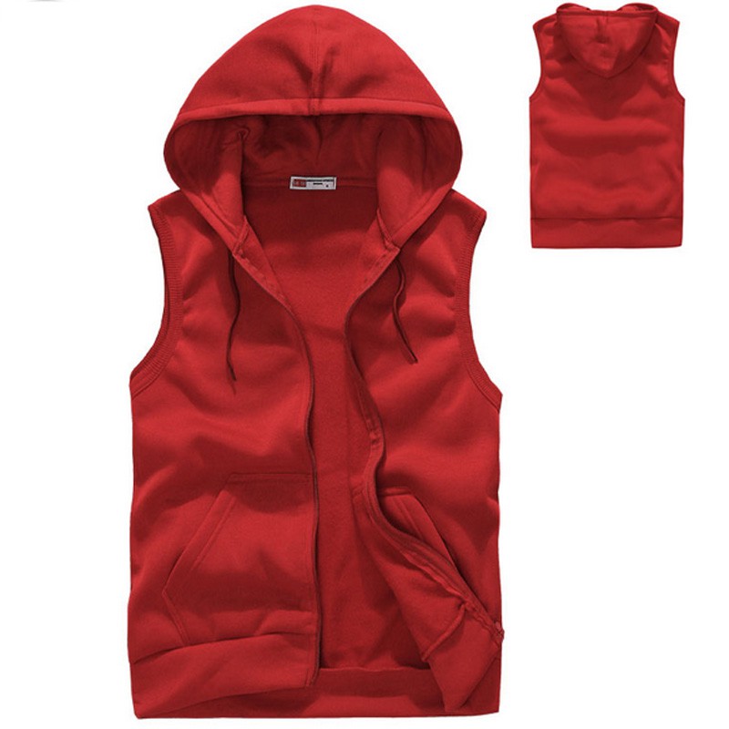 MERAH Plain Kids Zipper Hoodie Vest Jacket - สีแดง