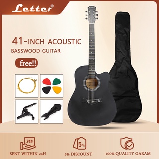 🔥Ready stock🔥กีต้าร์โปร่ง 41 นิ้วAcoustic Guitarยี่ห้อLetterกีต้าร์มือใหม่คุณภาพดีราคาถูกพร้อมของแถม