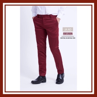 JAAOSHOP กางเกงสแล็คผ้ายืด ขาเดฟ สีแดงเลือดหมู(Maroon) พร้อมส่ง เก็บเงินปลายทาง