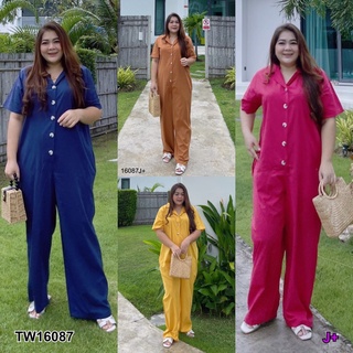 TT16087 จั๊มสูทขายาว #BigSize คอปกกระดุมหน้า Long jumpsuit #BigSize, front button collar