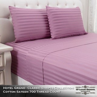SP Luxury ผ้าปูที่นอนลายริ้วสีม่วง 6 ฟุต (3 ชิ้น) พรีเมี่ยมเกรด