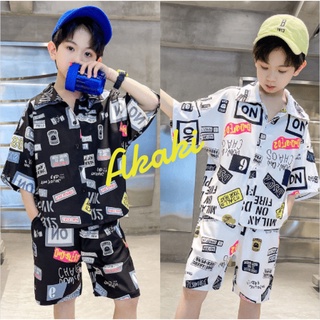 Akaki พร้อมส่ง🏍ชุดเด็กชาย เสื้อแขนสั้นฤดูร้อน 2022 เสื้อผ้าฤดูร้อนใหม่ แฟชั่น big boy เสื้อกางเกงขาสั้น set