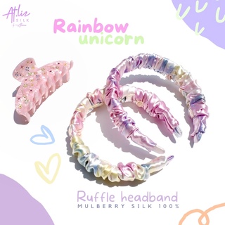 ที่คาดผมผ้าไหม มัลเบอร์รี่ Atlizsilk Ruffle headband rainbow unicorn edition