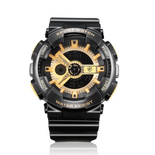 iTHBlack case black face gold word black tape double display quartz watch