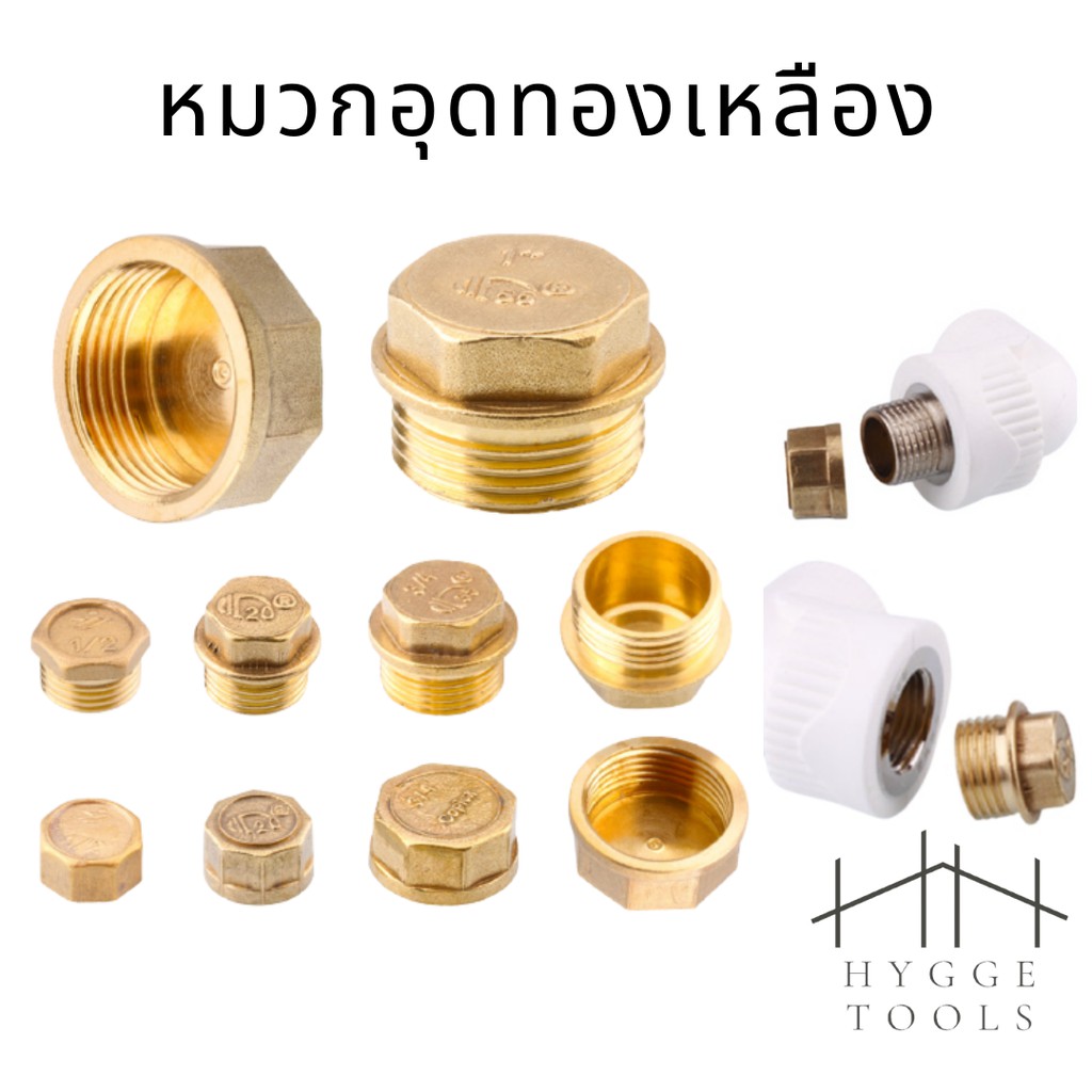 ปลั้กอุดทองเหลือง ฝาปิดทองเหลือง ข้อต่อทองเหลือง หมวกอุด เกลียวใน เกลียวนอก ตัวผู้ ตัวเมีย