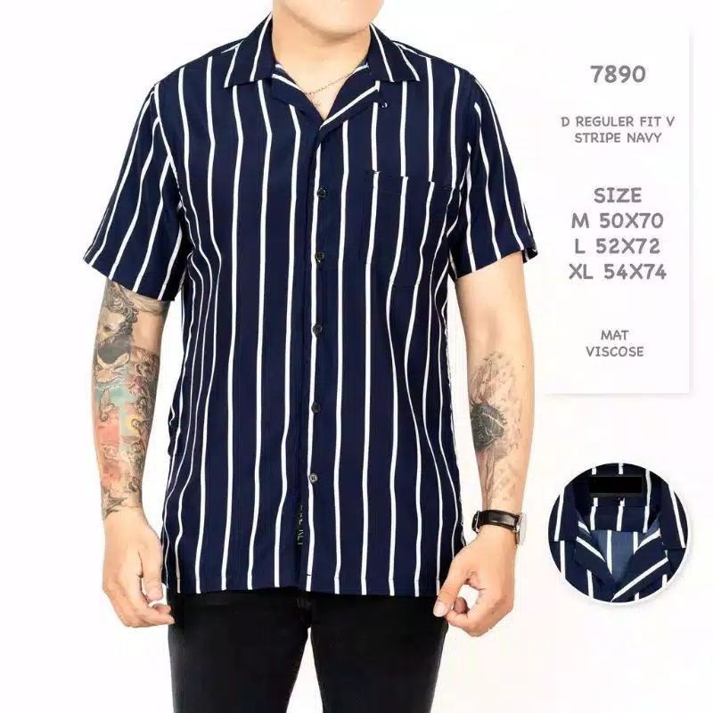 เสื้อเชิ้ตลายทางสั้นผู้ชาย KEMEJA | เสื้อเชิ้ตลายทางสําหรับผู้ชาย | เสื้อลายริ้ว