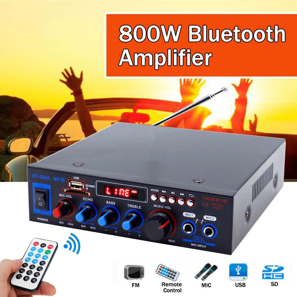 🚚COD🚚 800w สเตอริโอHIFI amplifier มินิ 2CHจอแสดงผลLCD build-in ไร้สายบลูทู ธ วิทยุFMเครื่องขยายเสียง bluetooth Amplifier - รูปที่ 2
