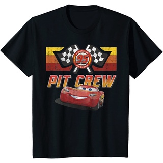 เสื้อยืดผ้าฝ้ายพรีเมี่ยม เสื้อยืด พิมพ์ลาย Disney Pixar Cars McQueen Pit Crew สีแดง