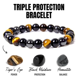 เครื่องประดับ สร้อยข้อมือ ลูกปัดออบซิเดียน Hematite Tiger Eye ขนาด 8 มม. 10 มม. สีดํา สําหรับผู้ชาย และผู้หญิง