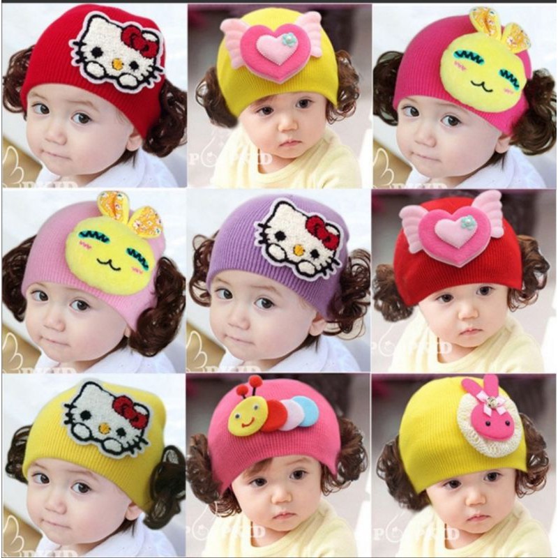 ลดล้างสต๊อกหมวกเด็กหญิงน่ารักปอยผมหมวกกันหนาวเหมาะสะหรับเด็กหญิง5เดือนขึ้นไป
