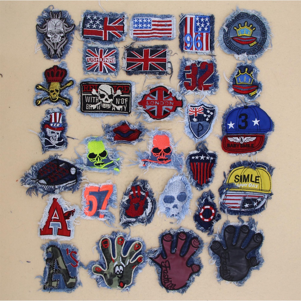 ไม่มีกาวต้องตัดด้าย Denim Series การ์ตูนเย็บปักถักร้อยผ้าสติกเกอร์เสื้อผ้าป้าย Armbands กางเกงแพทช์ Decals ด้วยกาวกลับสามารถรีดสามารถมือ @-