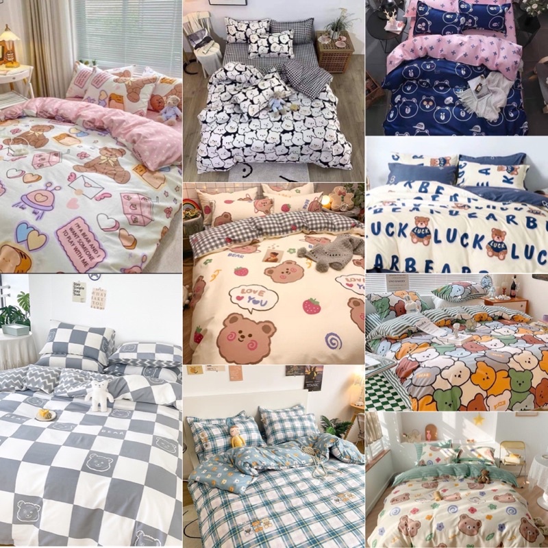 🐻🐼🐻🐼ชุดผ้าปูที่นอน พร้อมผ้านวม3.5ฟุต,5ฟุต,6ฟุต/ลายหมี🐻🐼🐻🐼 มีบริการเก็บปลายทาง