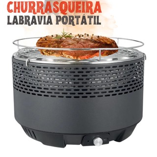 Churrasqueira Carvão Portátil Labravia - Com Ventilador Para Controlar A Temperatura - Pilha ou  Usb