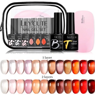 Lilycute ชุดยาทาเล็บเจลลี่ สีชมพู 12 สี พร้อมโคมไฟ UV 6W สําหรับตกแต่งเล็บ