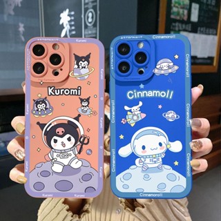 เคสโทรศัพท์มือถือ ขอบสี่เหลี่ยม ลายนักบินอวกาศ Kuromi Cinnamoroll สําหรับ Samsung Galaxy S23 Ultra S23+ A24 A04E A04 4G A14 A34 A54 5G A11 A50 M12