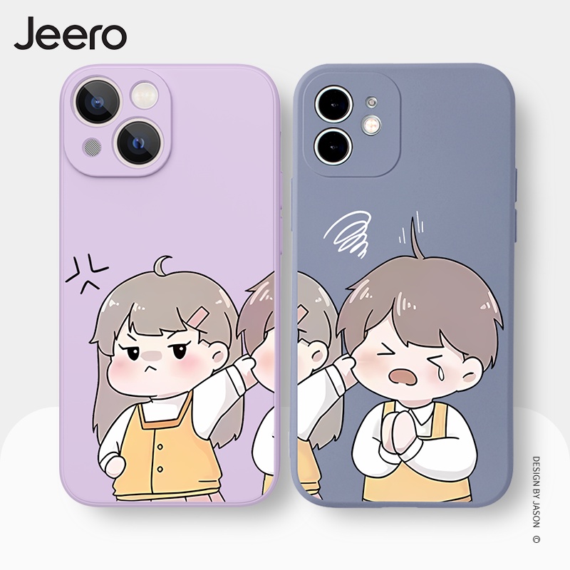 Jeero เคสคู่ เคสไอโฟน คู่รัก กันกระแทกซิลิโคนนุ่มการ์ตูนน่ารักตลก เคสโทรศัพท์ Compatible for iPhone 16 15 14 13 12 11 Pro Max SE 2020 X XR XS 8 7 Plus พลัส HFE1919