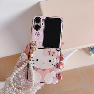 เคสโทรศัพท์มือถือ แบบฝาพับ พร้อมกระจก และสร้อยข้อมือ สําหรับ OPPO Find N2