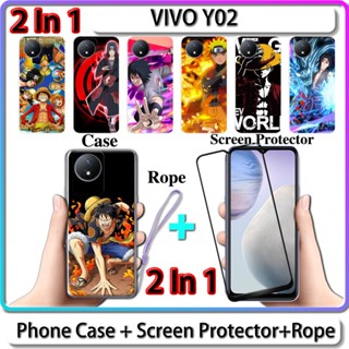 2 IN 1 เคส สําหรับ VIVO Y02 เคส พร้อมกระจกนิรภัยโค้ง ป้องกันหน้าจอ เซรามิค นารูโตะ และการออกแบบชิ้นเดียว