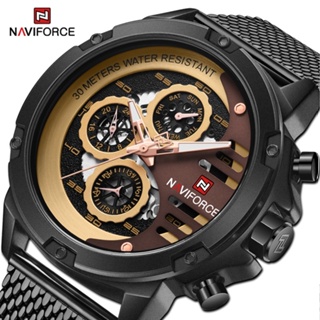 Naviforce 9110s นาฬิกาข้อมือควอตซ์แฟชั่น สายแสตนเลส กันน้ํา สําหรับบุรุษ