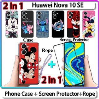 2 IN 1 เคส สําหรับ Huawei Nova 10 SE เคส พร้อมกระจกนิรภัยโค้ง ป้องกันหน้าจอ เซรามิก การออกแบบที่แข็งแกร่ง และมินนี่