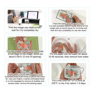 Waterslide Decal กระดาษ 10 ชิ้น A4 น้ํา Transfer การพิมพ์สําหรับ DIY แก้วแก้ว Tumbler สีขาวใส