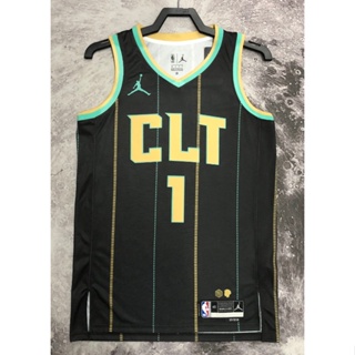 hot pressed 2023 nba Charlotte Hornets  No. 1 Ball black basketball jersey