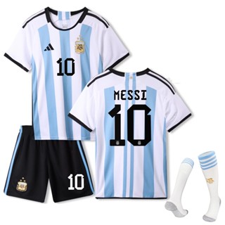 เสื้อกีฬาแขนสั้น ลายทีมชาติฟุตบอล Qatar World Cup Argentina 3 Stars ชุดเหย้า สําหรับเด็ก 2022