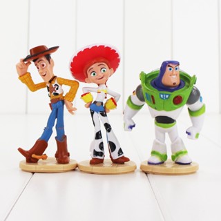 โมเดลฟิกเกอร์ PVC อนิเมะ Toy Story Sheriff Woody Buzz Lightyear Jessie Q Version ของเล่นสําหรับเด็ก 3 ชิ้น ต่อชุด