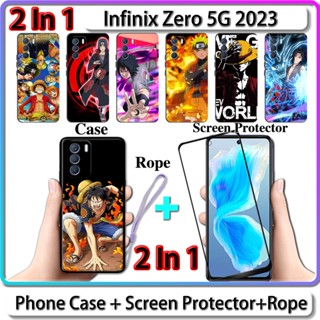 2 IN 1 เคส สําหรับ Infinix Zero 5G 2023 เคส พร้อมกระจกนิรภัยโค้ง ป้องกันหน้าจอเซรามิค นารูโตะ และการออกแบบ One Piece