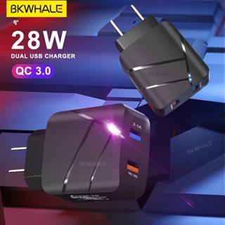 Bkwhale QC 3.0 อะแดปเตอร์ชาร์จด่วน + USB ชาร์จเร็ว พร้อมไฟ LED สําหรับ iPhone Samsung