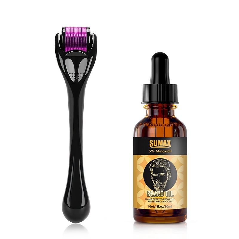 30ml Beard Growth Kit Beard Roller ผู้ชาย Beard Growth Oil พร้อม Beard Roller Microneedle Roller