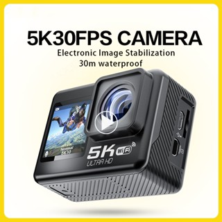 2023new 5K 60FPS WiFi กล้องแอคชั่น กันสั่น หน้าจอคู่ 170° กล้องกีฬา กันน้ํา มุมกว้าง 30 ม. พร้อมรีโมทคอนโทรล