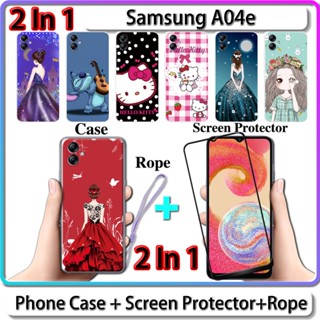 2 IN 1 เคส สําหรับ Samsung A04e เคส พร้อมกระจกนิรภัยโค้ง ป้องกันหน้าจอเซรามิค สําหรับเด็กผู้หญิง และคิตตี้