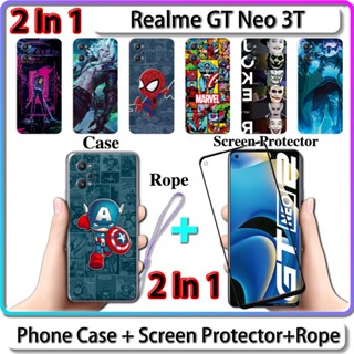 2 IN 1 เคส สําหรับ Realme GT Neo 3T เคส พร้อมกระจกนิรภัยโค้ง ป้องกันหน้าจอเซรามิค LOL และการออกแบบฮีโร่