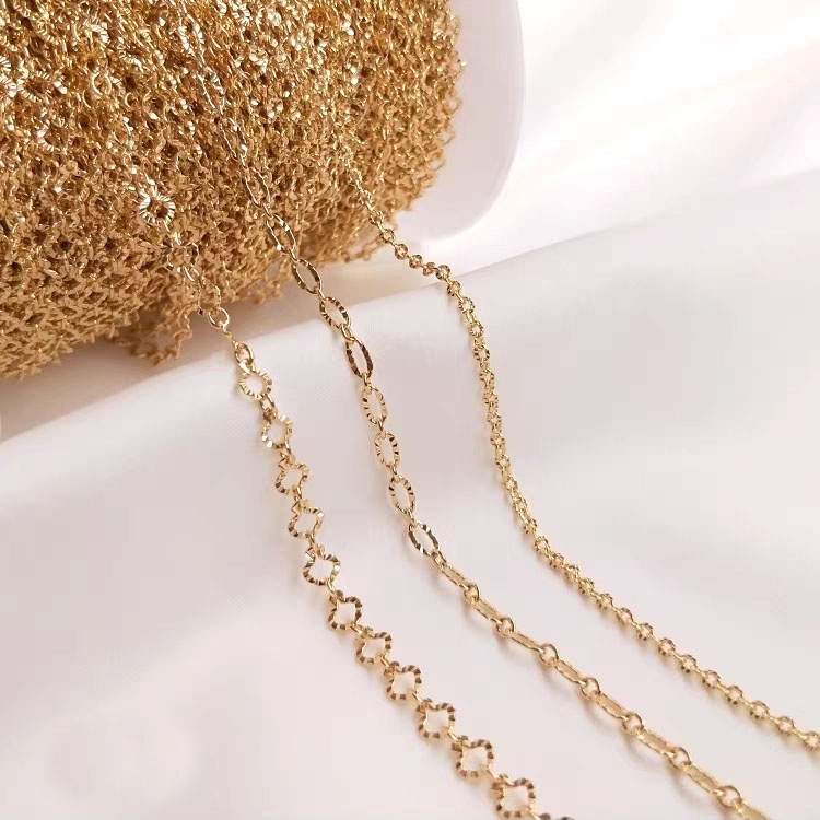 สายโซ่ชุบทอง 14K รูปตัว O ลายนูน สําหรับทําสร้อยคอ สร้อยข้อมือ DIY