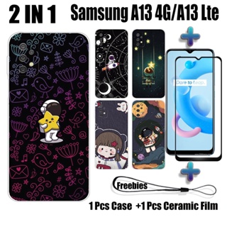 2 IN 1 เคสโทรศัพท์มือถือ เซรามิค กันรอยหน้าจอ ทรงโค้ง ลาย NASA สําหรับ Samsung A13 Lte A13 4G