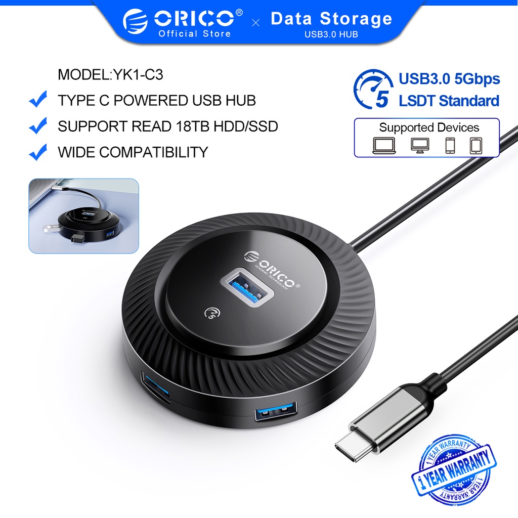 Orico USB 3.0 HUB 5 พอร์ต USB C Splitter Type C ชาร์จ SD TF สําหรับฮาร์ดไดรฟ์ PC Mac (YX5)