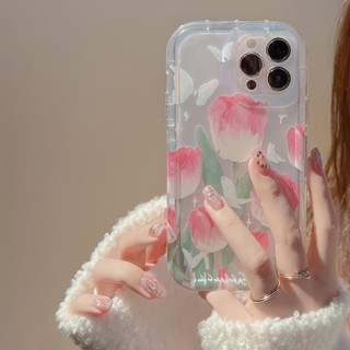 เคสโทรศัพท์มือถือ กันกระแทก ลายผีเสื้อ ดอกทิวลิป มีลายด้านข้าง สําหรับ IPhone 14promax 14pro 13promax 12 11