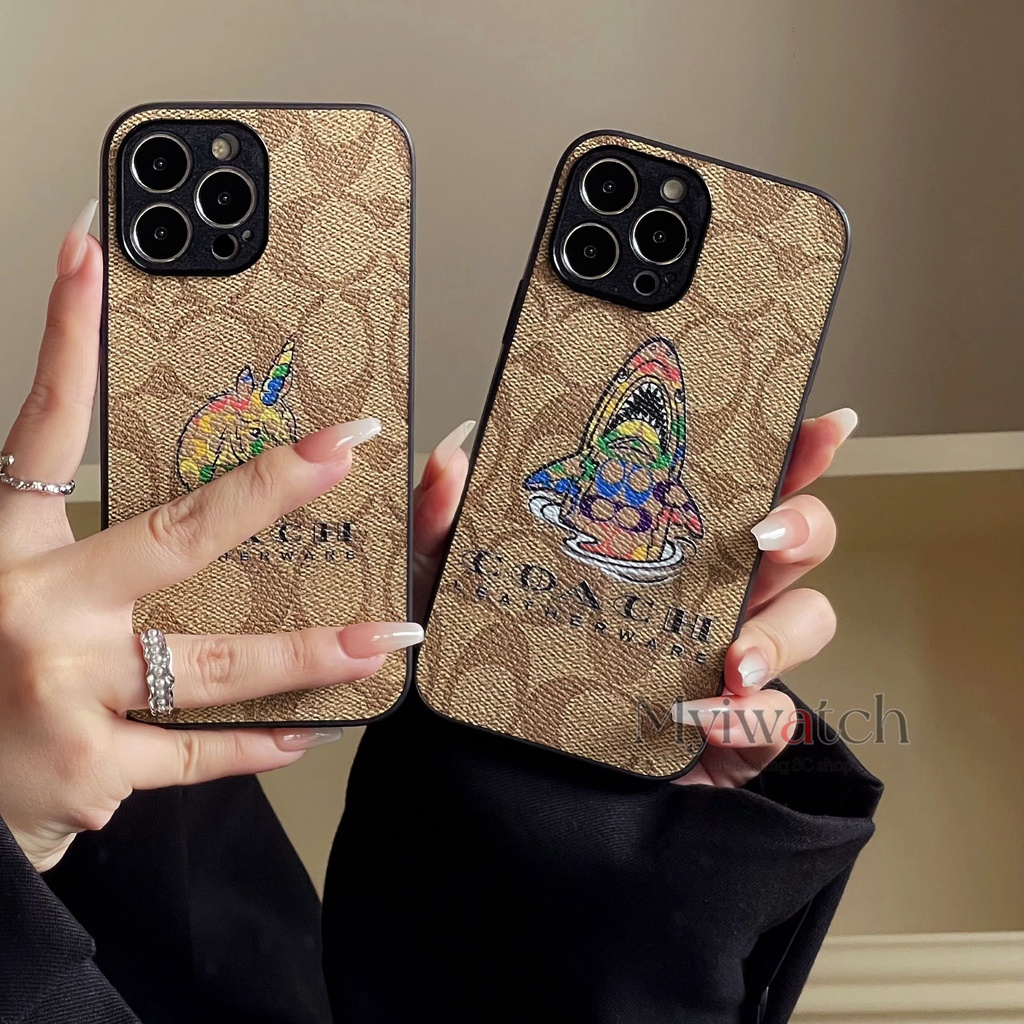 แฟชั่นการ์ตูนซองหนังสําหรับ ไอโฟน iPhone 16 15 14 13 11 12 Pro Max มือโปร ครอบคลุมเต็มรูปแบบเลนส์ยูนิคอร์นฉลามปกป้องกันการตกปก