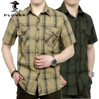 เสื้อเชิ้ตผู้ชาย PLOVER เสื้อเชิ้ตแขนสั้นผ้าฝ้าย 100% แบรนด์…