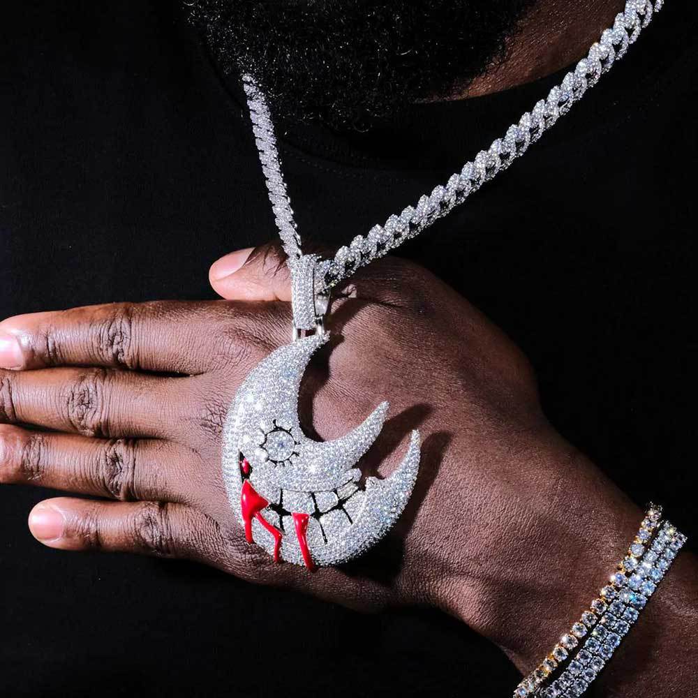 ใหม่สร้อยคอ hip hop ยุโรปและอเมริกาใหม่ hip hop Moon จี้ตลกบุคลิกภาพสร้อยคอ trippie redd เดียวกัน zi