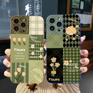 เคสโทรศัพท์มือถือ ขอบสี่เหลี่ยม ลายดอกไม้ สีเขียวทหาร สําหรับ Realme C21 C30 C30S C33 C20 Narzo 50A Prime