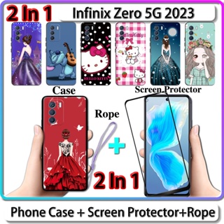 2 IN 1 เคสโทรศัพท์มือถือ เซรามิค กันรอยหน้าจอ ทรงโค้ง ลายคิตตี้ สําหรับ Infinix Zero 5G 2023