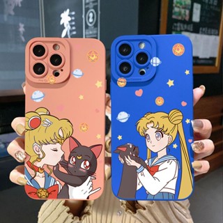 เคสโทรศัพท์มือถือ ขอบสี่เหลี่ยม ป้องกันเต็มเลนส์ ลายการ์ตูนเซเลอร์มูน แมว สําหรับ Realme C21 C30 C30S C33 C20 Narzo 50A Prime