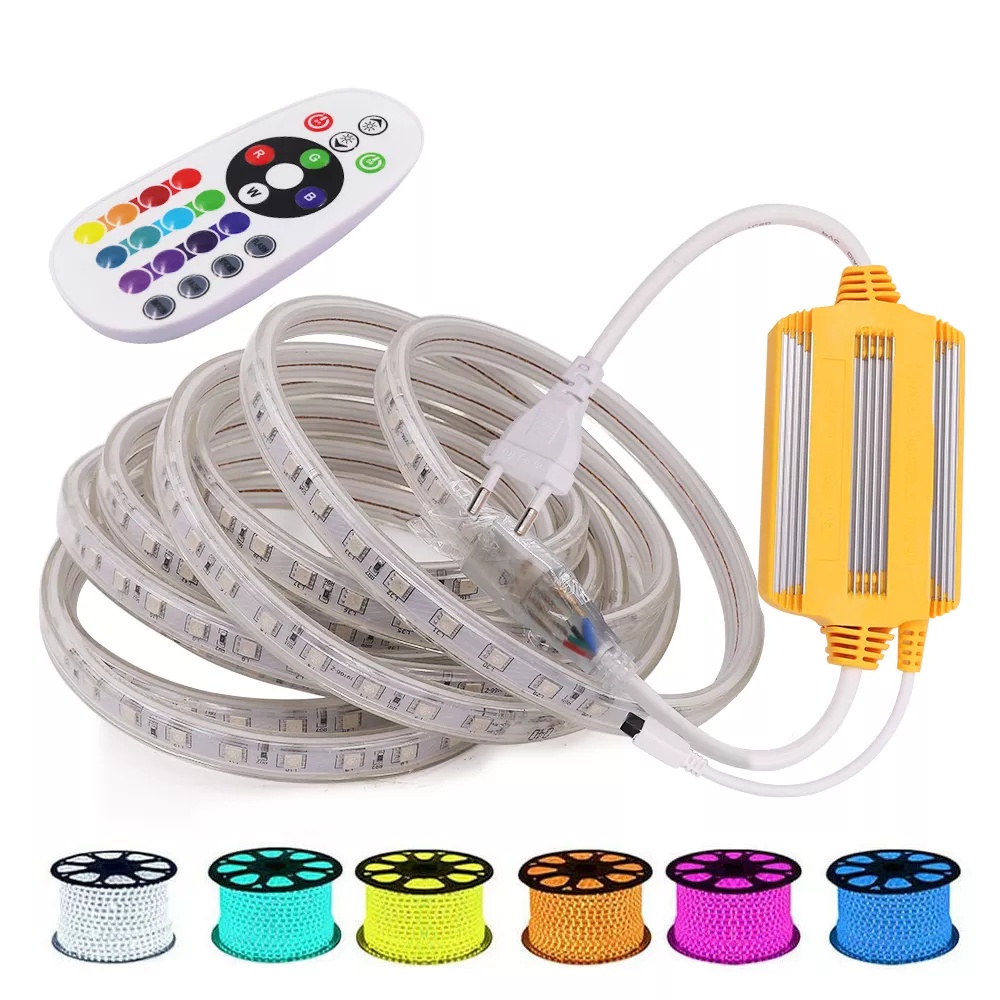 สายไฟ RGB LED SMD 5050 60 ดวง ต่อม. หรี่แสงได้ รีโมตควบคุม กันน้ํา 220V RGB 220V สําหรับห้องนอน