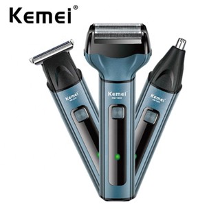 Kemei ปัตตาเลี่ยนตัดผมไฟฟ้า 3 In 1 เครื่องโกนขนจมูก ผู้ชาย ชาร์จไร้สาย ฟอยล์เครา มีดโกนหนวด