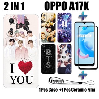 2 IN 1 เคสโทรศัพท์มือถือ เซรามิค กันรอยหน้าจอ ทรงโค้ง ลาย BTS สําหรับ OPPO A17K