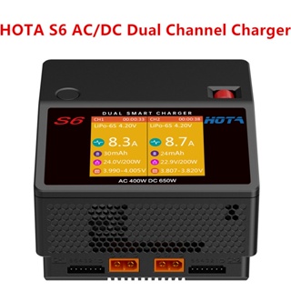 Hota S6 AC400W DC650W 15A ช่องคู่ สมาร์ท อัลตร้า ขนาดเล็ก ที่ชาร์จ สําหรับ Lipo LiHV LiFe LiIon NiZn NiCd NiMH แบตเตอรี่